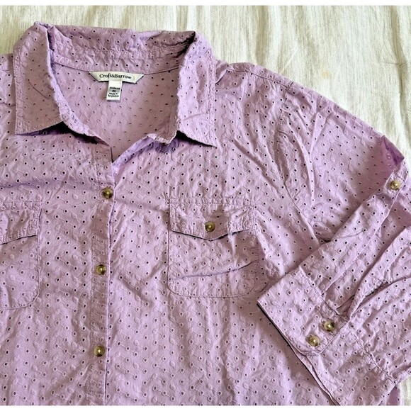 Croft & Barrow Eyelet 3/4 Roll-up Sleeve Button Up Blouse Lilac Purple Size 3x - Picture 16 of 16